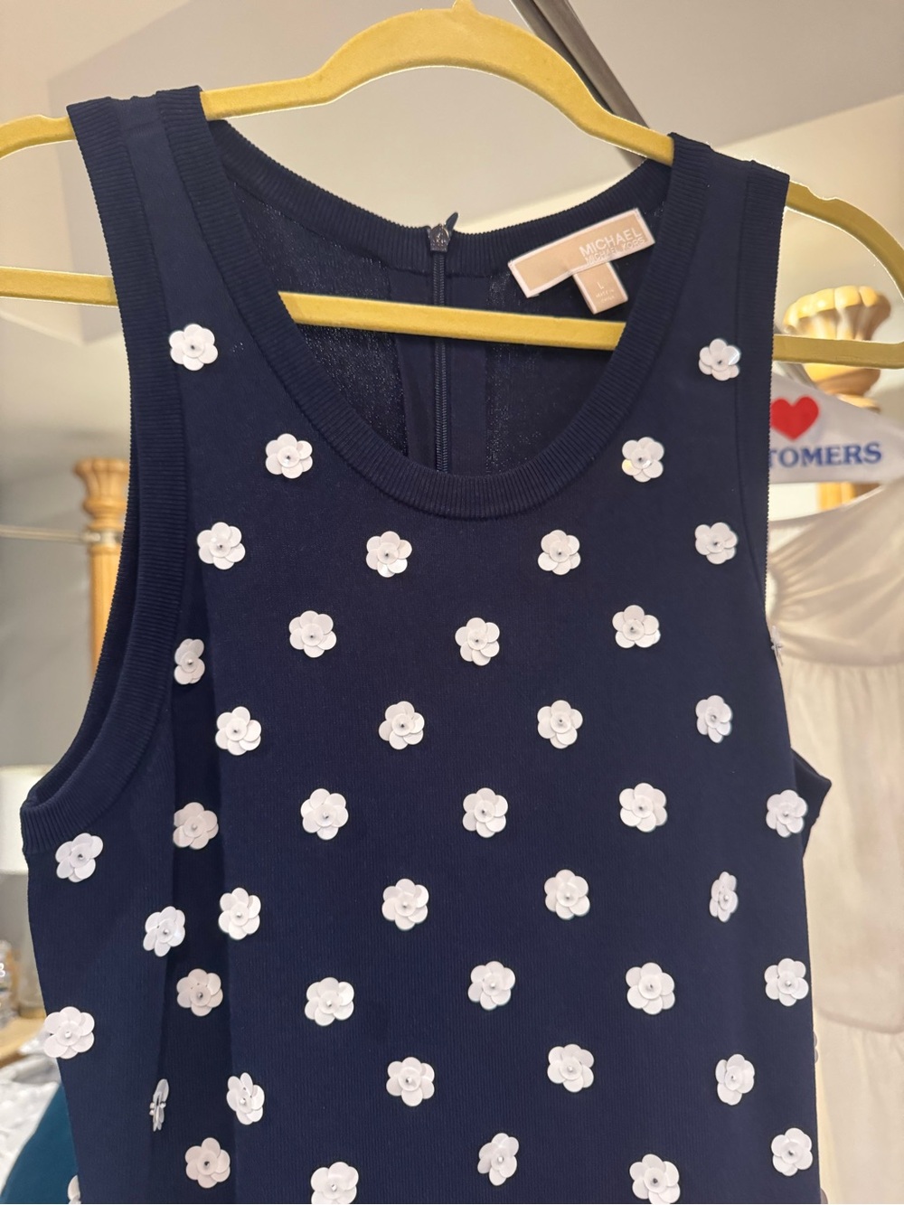 Michael Kors Navy Tank with White 3D Floral Appliqués